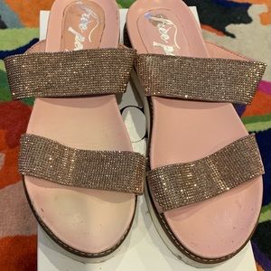 Free People Slide Sandals Pink Sparkle